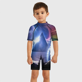 Детский купальный костюм 3D с принтом SPACE в Санкт-Петербурге, Полиэстер 85%, Спандекс 15% | застежка на молнии на спине | pink floyd | rock | пинк флоид | рок