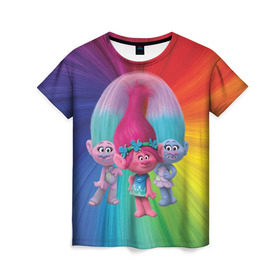 Женская футболка 3D с принтом Тролли в Санкт-Петербурге, 100% полиэфир ( синтетическое хлопкоподобное полотно) | прямой крой, круглый вырез горловины, длина до линии бедер | princess poppy | troll poppy | troll satin and chenille | trolls | розочка | сатинка и синелька | тролли | цветан