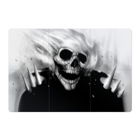 Магнитный плакат 3Х2 с принтом Череп в Санкт-Петербурге, Полимерный материал с магнитным слоем | 6 деталей размером 9*9 см | black and white | fire | skull | монстр | огонь | привидение | череп | чёрно белый