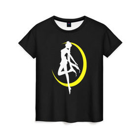 Женская футболка 3D с принтом Сейлор Мун в Санкт-Петербурге, 100% полиэфир ( синтетическое хлопкоподобное полотно) | прямой крой, круглый вырез горловины, длина до линии бедер | logo | moon | девушка | детство | желтый | луна | мультик | мультики | черный
