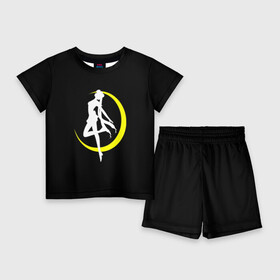 Детский костюм с шортами 3D с принтом Сейлор Мун в Санкт-Петербурге,  |  | logo | moon | девушка | детство | желтый | луна | мультик | мультики | черный