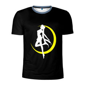 Мужская футболка 3D спортивная с принтом Сейлор Мун в Санкт-Петербурге, 100% полиэстер с улучшенными характеристиками | приталенный силуэт, круглая горловина, широкие плечи, сужается к линии бедра | logo | moon | девушка | детство | желтый | луна | мультик | мультики | черный