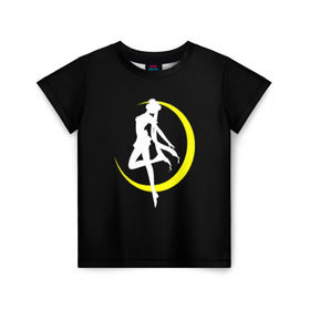 Детская футболка 3D с принтом Сейлор Мун в Санкт-Петербурге, 100% гипоаллергенный полиэфир | прямой крой, круглый вырез горловины, длина до линии бедер, чуть спущенное плечо, ткань немного тянется | logo | moon | девушка | детство | желтый | луна | мультик | мультики | черный
