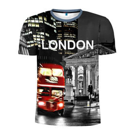 Мужская футболка 3D спортивная с принтом Улицы Лондона в Санкт-Петербурге, 100% полиэстер с улучшенными характеристиками | приталенный силуэт, круглая горловина, широкие плечи, сужается к линии бедра | bus | city | england | evening | lights | london | night | street | two storey | united kingdom | автобус | англия | великобритания | вечер | город | двухэтажный | лондон | ночь | огни | улица