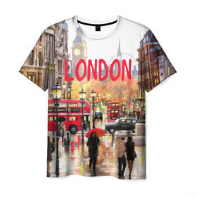 Мужская футболка 3D с принтом Улицы Лондона в Санкт-Петербурге, 100% полиэфир | прямой крой, круглый вырез горловины, длина до линии бедер | Тематика изображения на принте: england | london | united kingdom | англия | великобритания | город | лондон