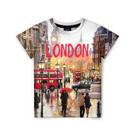Детская футболка 3D с принтом Улицы Лондона в Санкт-Петербурге, 100% гипоаллергенный полиэфир | прямой крой, круглый вырез горловины, длина до линии бедер, чуть спущенное плечо, ткань немного тянется | england | london | united kingdom | англия | великобритания | город | лондон