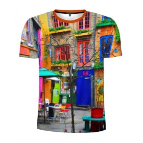 Мужская футболка 3D спортивная с принтом Улицы Лондона в Санкт-Петербурге, 100% полиэстер с улучшенными характеристиками | приталенный силуэт, круглая горловина, широкие плечи, сужается к линии бедра | Тематика изображения на принте: bright | city | color | courtyard | england | london | paint | street | united kingdom | англия | великобритания | город | дворик | краски | лондон | улица | цвет | яркие