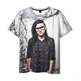 Мужская футболка 3D с принтом Скрилс в Санкт-Петербурге, 100% полиэфир | прямой крой, круглый вырез горловины, длина до линии бедер | Тематика изображения на принте: skrillex | скрилекс