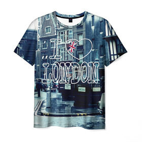 Мужская футболка 3D с принтом Улицы Лондона в Санкт-Петербурге, 100% полиэфир | прямой крой, круглый вырез горловины, длина до линии бедер | Тематика изображения на принте: city | england | flag | heart | i | london | love | street | united kingdom | англия | великобритания | город | лондон | люблю | сердце | улица | флаг | я