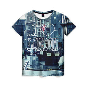 Женская футболка 3D с принтом Улицы Лондона в Санкт-Петербурге, 100% полиэфир ( синтетическое хлопкоподобное полотно) | прямой крой, круглый вырез горловины, длина до линии бедер | city | england | flag | heart | i | london | love | street | united kingdom | англия | великобритания | город | лондон | люблю | сердце | улица | флаг | я