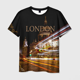 Мужская футболка 3D с принтом Улицы Лондона в Санкт-Петербурге, 100% полиэфир | прямой крой, круглый вырез горловины, длина до линии бедер | Тематика изображения на принте: city | england | lights | london | night | street | united kingdom | англия | великобритания | город | лондон | ночь | огни | улица