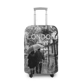 Чехол для чемодана 3D с принтом Улицы Лондона в Санкт-Петербурге, 86% полиэфир, 14% спандекс | двустороннее нанесение принта, прорези для ручек и колес | англия | бульвар | великобритания | влюбленные | дождь | зонтик | лондон | улица