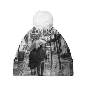 Шапка 3D c помпоном с принтом Улицы Лондона в Санкт-Петербурге, 100% полиэстер | универсальный размер, печать по всей поверхности изделия | англия | бульвар | великобритания | влюбленные | дождь | зонтик | лондон | улица