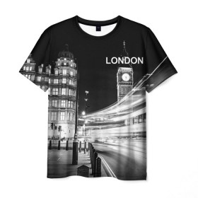 Мужская футболка 3D с принтом Улицы Лондона в Санкт-Петербурге, 100% полиэфир | прямой крой, круглый вырез горловины, длина до линии бедер | england | lights | london | night | street | united kingdom | англия | великобритания | лондон | ночь | огни | улица
