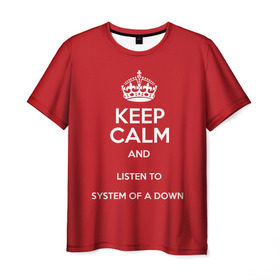 Мужская футболка 3D с принтом Keep Calm SOAD в Санкт-Петербурге, 100% полиэфир | прямой крой, круглый вырез горловины, длина до линии бедер | soad | system of a down