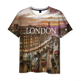 Мужская футболка 3D с принтом Улицы Лондона в Санкт-Петербурге, 100% полиэфир | прямой крой, круглый вырез горловины, длина до линии бедер | Тематика изображения на принте: city | england | london | united kingdom | англия | великобритания | город | лондон | ночь | огни | улица