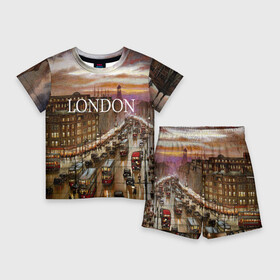 Детский костюм с шортами 3D с принтом Улицы Лондона в Санкт-Петербурге,  |  | Тематика изображения на принте: city | england | london | united kingdom | англия | великобритания | город | лондон | ночь | огни | улица