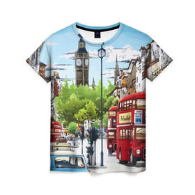 Женская футболка 3D с принтом Улицы Лондона в Санкт-Петербурге, 100% полиэфир ( синтетическое хлопкоподобное полотно) | прямой крой, круглый вырез горловины, длина до линии бедер | city | england | london | united kingdom | англия | великобритания | город | лондон