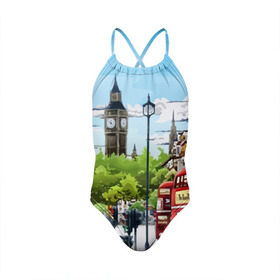 Детский купальник 3D с принтом Улицы Лондона в Санкт-Петербурге, Полиэстер 85%, Спандекс 15% | Слитный крой, подклад по переду изделия, узкие бретели | city | england | london | united kingdom | англия | великобритания | город | лондон