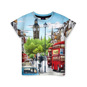 Детская футболка 3D с принтом Улицы Лондона в Санкт-Петербурге, 100% гипоаллергенный полиэфир | прямой крой, круглый вырез горловины, длина до линии бедер, чуть спущенное плечо, ткань немного тянется | city | england | london | united kingdom | англия | великобритания | город | лондон