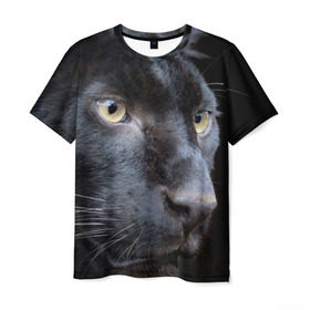 Мужская футболка 3D с принтом Черная пантера в Санкт-Петербурге, 100% полиэфир | прямой крой, круглый вырез горловины, длина до линии бедер | животные | кис | киска | кот | котенок | котик | кошечка | кошка | пантера | рысь | тигр | хищник