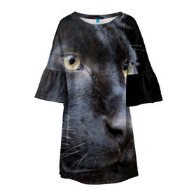 Детское платье 3D с принтом Черная пантера в Санкт-Петербурге, 100% полиэстер | прямой силуэт, чуть расширенный к низу. Круглая горловина, на рукавах — воланы | Тематика изображения на принте: животные | кис | киска | кот | котенок | котик | кошечка | кошка | пантера | рысь | тигр | хищник