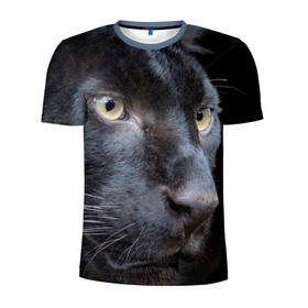 Мужская футболка 3D спортивная с принтом Черная пантера в Санкт-Петербурге, 100% полиэстер с улучшенными характеристиками | приталенный силуэт, круглая горловина, широкие плечи, сужается к линии бедра | Тематика изображения на принте: животные | кис | киска | кот | котенок | котик | кошечка | кошка | пантера | рысь | тигр | хищник
