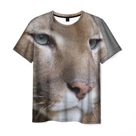 Мужская футболка 3D с принтом Пума в Санкт-Петербурге, 100% полиэфир | прямой крой, круглый вырез горловины, длина до линии бедер | животные | кис | киска | кот | котенок | котик | кошечка | кошка | львиц | пантера | пума | рысь | хищник