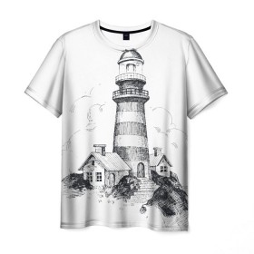 Мужская футболка 3D с принтом Маяк в Санкт-Петербурге, 100% полиэфир | прямой крой, круглый вырез горловины, длина до линии бедер | вмф | карандаш | маяк | море | моряк | речник | флот