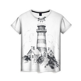 Женская футболка 3D с принтом Маяк в Санкт-Петербурге, 100% полиэфир ( синтетическое хлопкоподобное полотно) | прямой крой, круглый вырез горловины, длина до линии бедер | вмф | карандаш | маяк | море | моряк | речник | флот