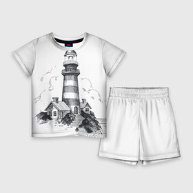 Детский костюм с шортами 3D с принтом Маяк в Санкт-Петербурге,  |  | вмф | карандаш | маяк | море | моряк | речник | флот