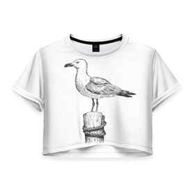 Женская футболка 3D укороченная с принтом Чайка в Санкт-Петербурге, 100% полиэстер | круглая горловина, длина футболки до линии талии, рукава с отворотами | вмф | море | моряк | речник | флот | чайка