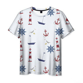 Мужская футболка 3D с принтом Речник в Санкт-Петербурге, 100% полиэфир | прямой крой, круглый вырез горловины, длина до линии бедер | вода | маяк | море | флот | якорь
