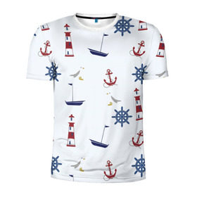 Мужская футболка 3D спортивная с принтом Речник в Санкт-Петербурге, 100% полиэстер с улучшенными характеристиками | приталенный силуэт, круглая горловина, широкие плечи, сужается к линии бедра | вода | маяк | море | флот | якорь
