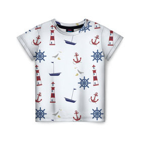 Детская футболка 3D с принтом Речник в Санкт-Петербурге, 100% гипоаллергенный полиэфир | прямой крой, круглый вырез горловины, длина до линии бедер, чуть спущенное плечо, ткань немного тянется | Тематика изображения на принте: вода | маяк | море | флот | якорь