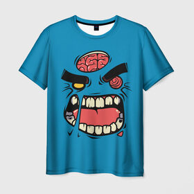 Мужская футболка 3D с принтом Angry Zombie в Санкт-Петербурге, 100% полиэфир | прямой крой, круглый вырез горловины, длина до линии бедер | brain | evil | face | halloween | monster | smile | zombie | зомби | лицо | мозг | монстр | нечисть | смайл | хэллоуин