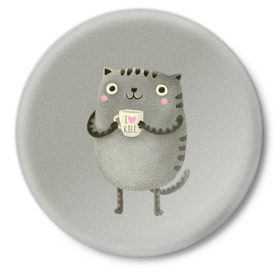 Значок с принтом Cat Love Kill в Санкт-Петербурге,  металл | круглая форма, металлическая застежка в виде булавки | Тематика изображения на принте: animal | beast | cat | feline | kill | kitty | love | meow | взгляд | животное | зверь | кот | котенок | котик | кофе | кошка | любовь | мяу | чай