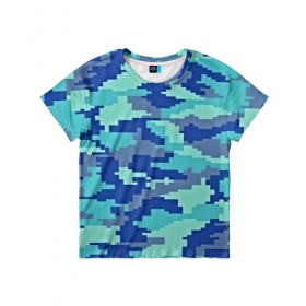 Детская футболка 3D с принтом Камуфляж в Санкт-Петербурге, 100% гипоаллергенный полиэфир | прямой крой, круглый вырез горловины, длина до линии бедер, чуть спущенное плечо, ткань немного тянется | пиксельный | синий