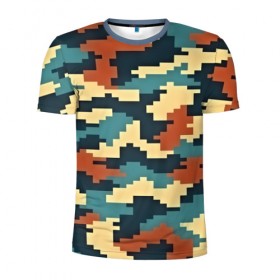 Мужская футболка 3D спортивная с принтом Цветной камуфляж в Санкт-Петербурге, 100% полиэстер с улучшенными характеристиками | приталенный силуэт, круглая горловина, широкие плечи, сужается к линии бедра | пиксельный