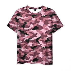 Мужская футболка 3D с принтом Розовый камуфляж в Санкт-Петербурге, 100% полиэфир | прямой крой, круглый вырез горловины, длина до линии бедер | Тематика изображения на принте: пиксельный