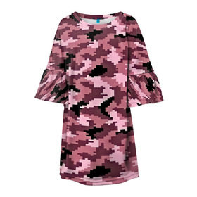 Детское платье 3D с принтом Розовый камуфляж в Санкт-Петербурге, 100% полиэстер | прямой силуэт, чуть расширенный к низу. Круглая горловина, на рукавах — воланы | пиксельный