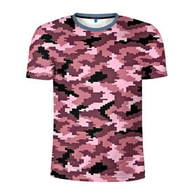 Мужская футболка 3D спортивная с принтом Розовый камуфляж в Санкт-Петербурге, 100% полиэстер с улучшенными характеристиками | приталенный силуэт, круглая горловина, широкие плечи, сужается к линии бедра | пиксельный