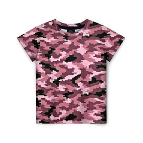 Детская футболка 3D с принтом Розовый камуфляж в Санкт-Петербурге, 100% гипоаллергенный полиэфир | прямой крой, круглый вырез горловины, длина до линии бедер, чуть спущенное плечо, ткань немного тянется | пиксельный