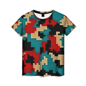 Женская футболка 3D с принтом Camouflage в Санкт-Петербурге, 100% полиэфир ( синтетическое хлопкоподобное полотно) | прямой крой, круглый вырез горловины, длина до линии бедер | камуфляж | пиксельный | разноцветный