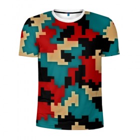 Мужская футболка 3D спортивная с принтом Camouflage в Санкт-Петербурге, 100% полиэстер с улучшенными характеристиками | приталенный силуэт, круглая горловина, широкие плечи, сужается к линии бедра | камуфляж | пиксельный | разноцветный