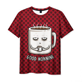 Мужская футболка 3D с принтом Good Morning в Санкт-Петербурге, 100% полиэфир | прямой крой, круглый вырез горловины, длина до линии бедер | Тематика изображения на принте: coffee | кофе | кружка | утро | чашка