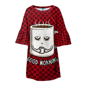 Детское платье 3D с принтом Good Morning в Санкт-Петербурге, 100% полиэстер | прямой силуэт, чуть расширенный к низу. Круглая горловина, на рукавах — воланы | Тематика изображения на принте: coffee | кофе | кружка | утро | чашка