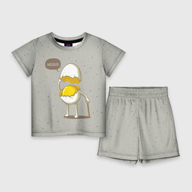 Детский костюм с шортами 3D с принтом Яйцо приветствует в Санкт-Петербурге,  |  | cook | eat | egg | food | funny | hello | smile | еда | кухня | повар | привет | прикол | смайл | улыбка | яйцо