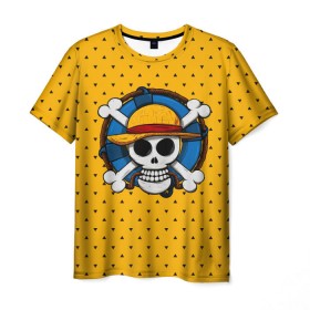 Мужская футболка 3D с принтом One Pirate в Санкт-Петербурге, 100% полиэфир | прямой крой, круглый вырез горловины, длина до линии бедер | Тематика изображения на принте: bone | jack | luffy | ocean | one piece | pirate | sea | skull | treasure | большой куш | брук | джек | клад | луффи | море | нами | океан | пират | робин | санджи | сокровище | флаг | франки | череп