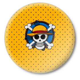 Значок с принтом One Pirate в Санкт-Петербурге,  металл | круглая форма, металлическая застежка в виде булавки | bone | jack | luffy | ocean | one piece | pirate | sea | skull | treasure | большой куш | брук | джек | клад | луффи | море | нами | океан | пират | робин | санджи | сокровище | флаг | франки | череп